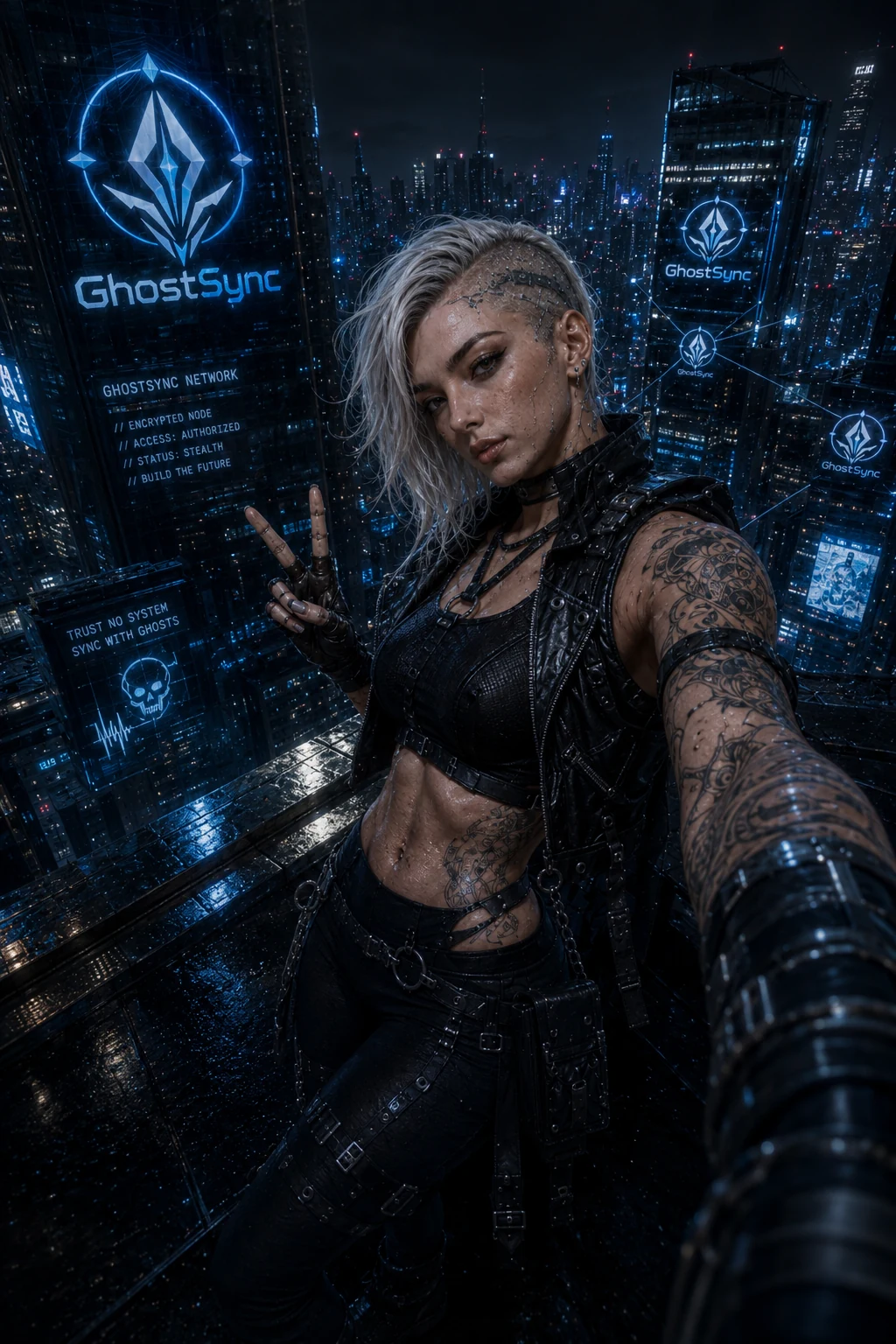 NOTIF-A rogue cyberpunk android mascot full photo